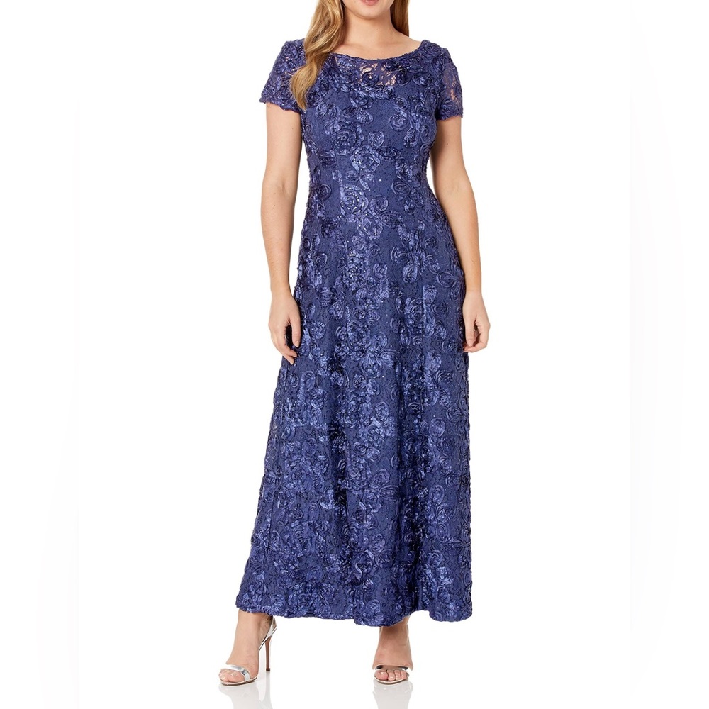 Alex Evenings Navy Blue Rosette Gown (size women’s 8)